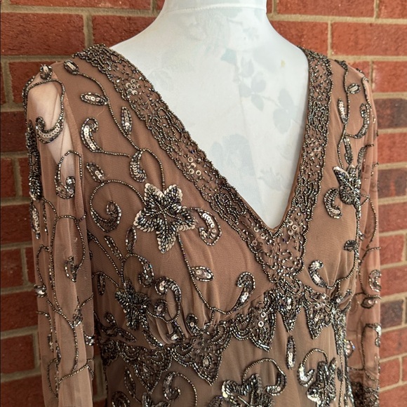 Pisarro Nights Elegant Brown Beaded Formal Gown - Picture 4 of 10